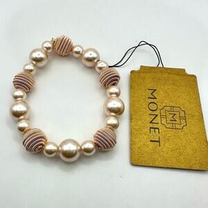 Monet Rose Pink Ball Stretch Statement Bracelet Faux Pink Pearl NWT